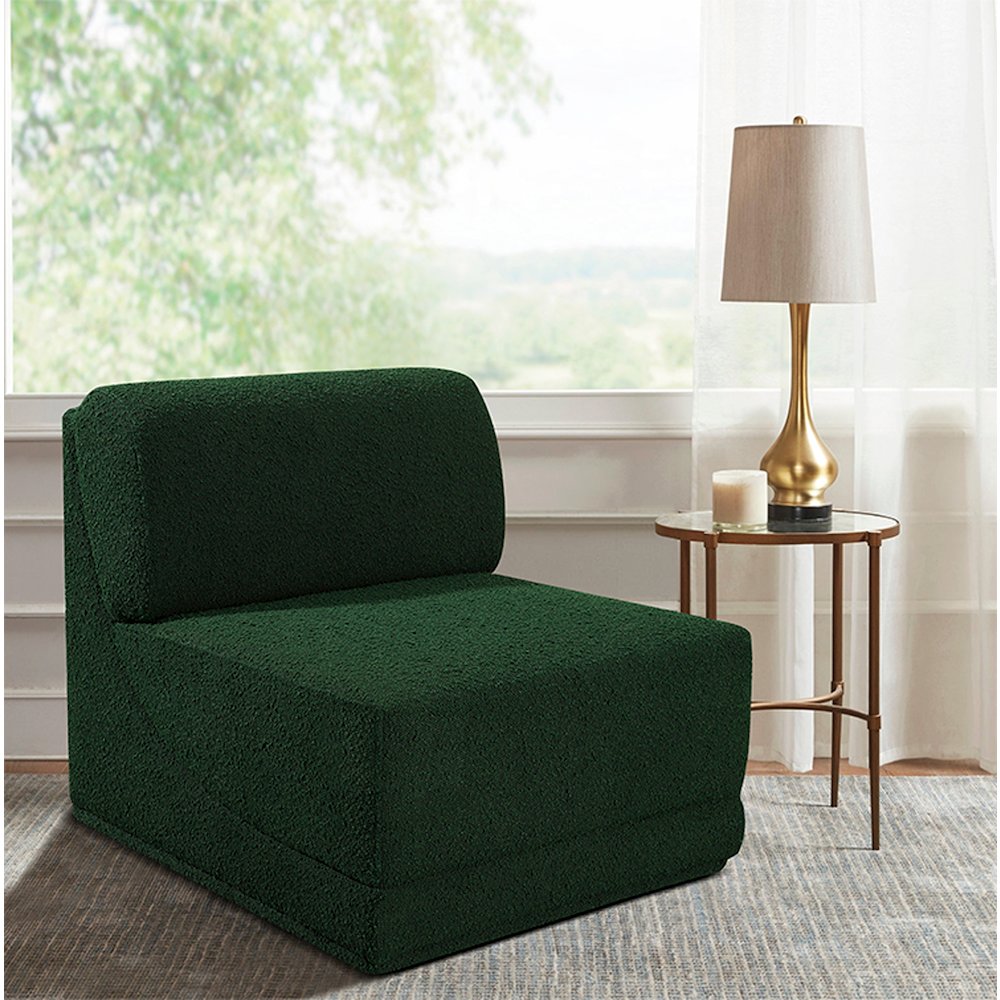 Ollie Green Boucle Fabric Armless. Picture 2