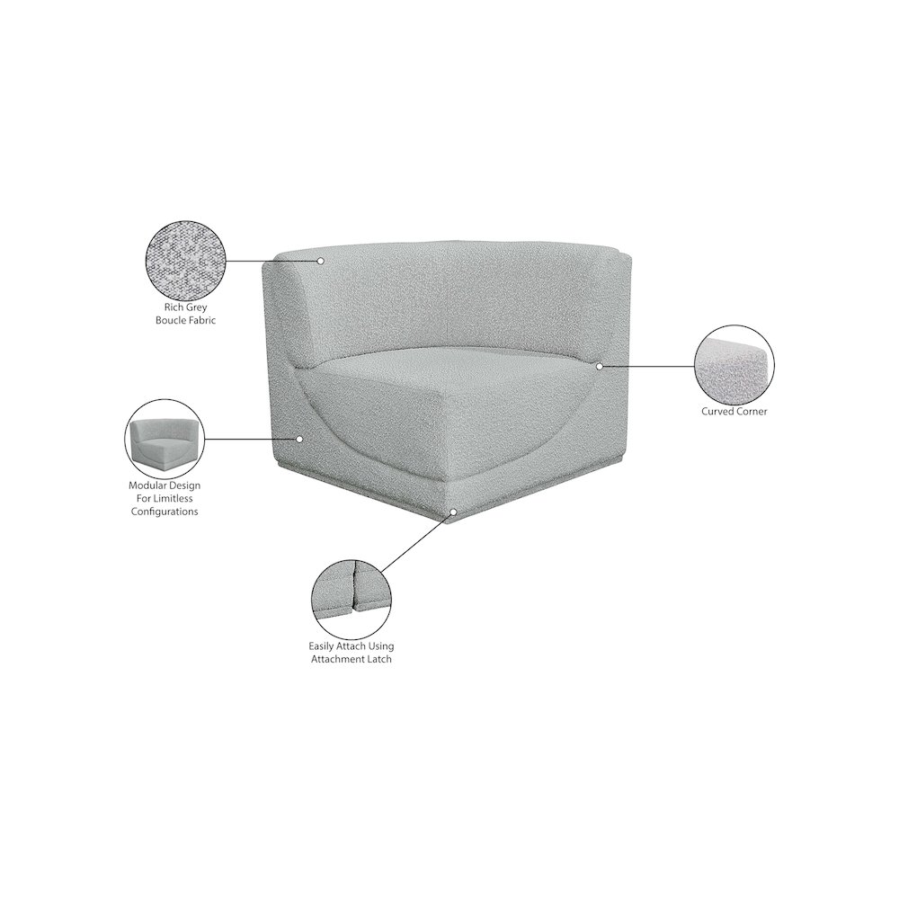 Ollie Grey Boucle Fabric Corner. Picture 8