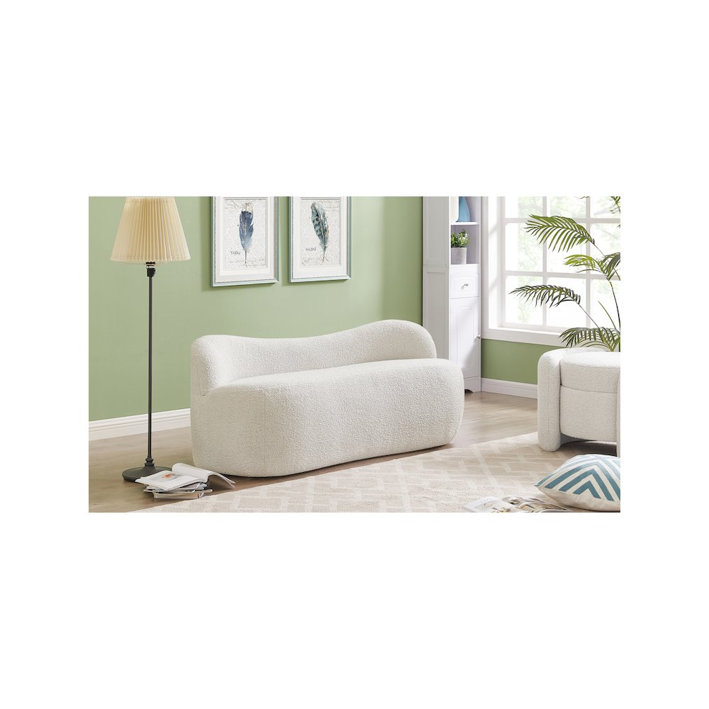 Flair Cream Boucle Fabric Bench. Picture 2