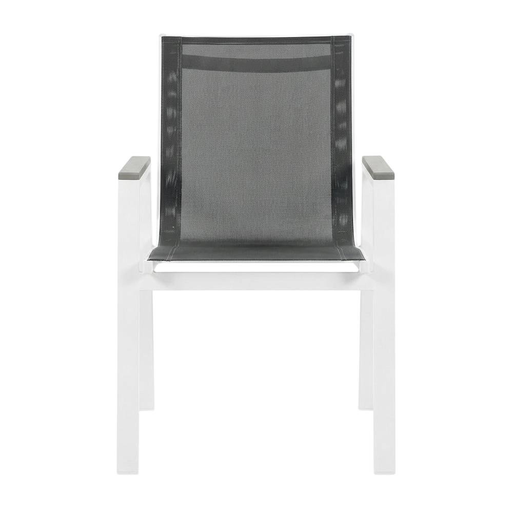 White Fabric Outdoor Patio Dining Arm Chair Set Of 2 With Contemporary Style. Picture 4