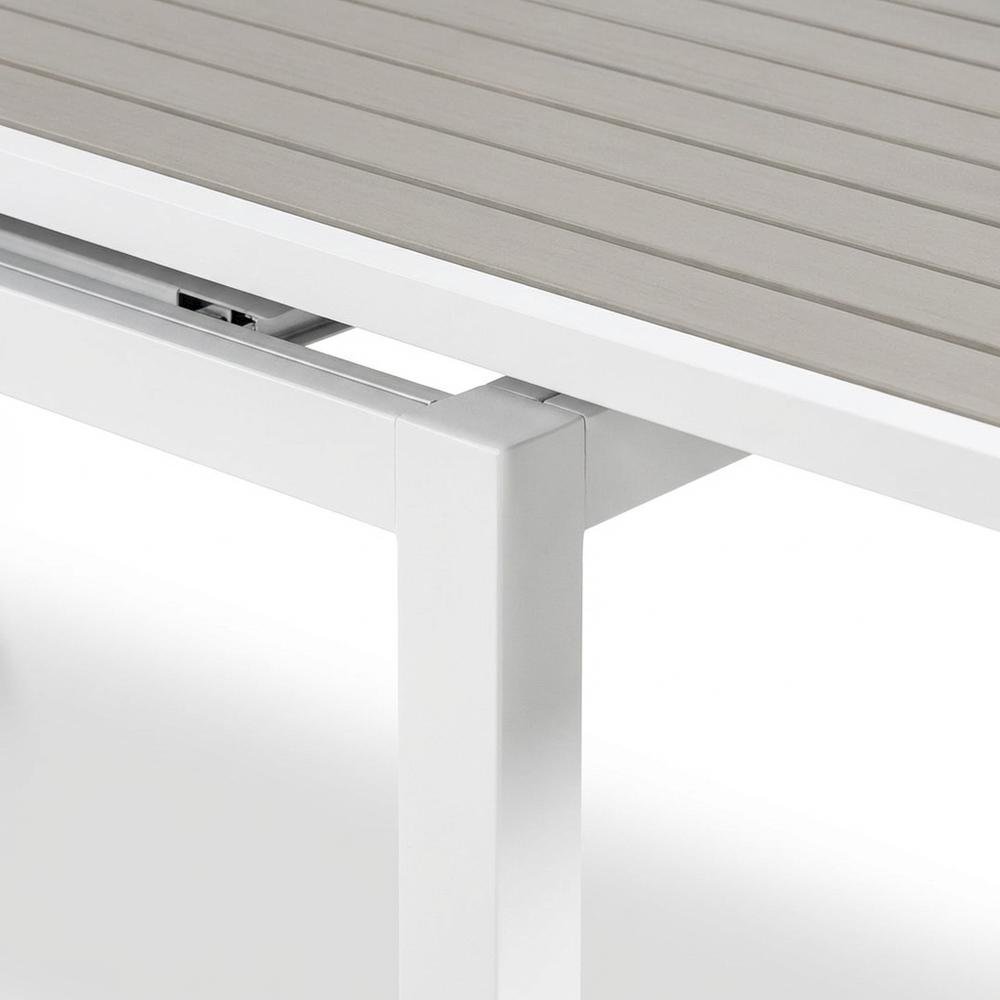 Gray Wood Look Outdoor Patio Dining Table With Adjustable Width And White Finish. Picture 6