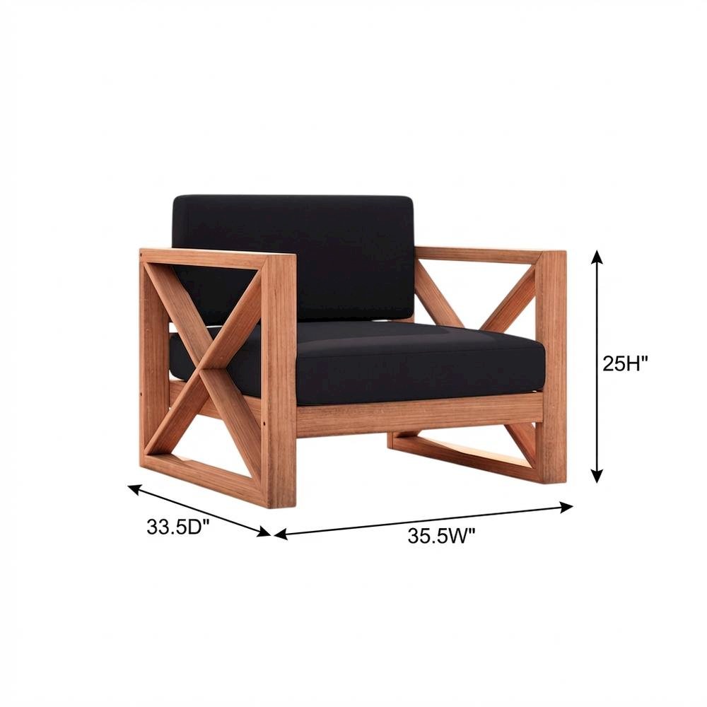 Contemporary Black Fabric Outdoor Chair With Cushioned Seat And Finish. Picture 7
