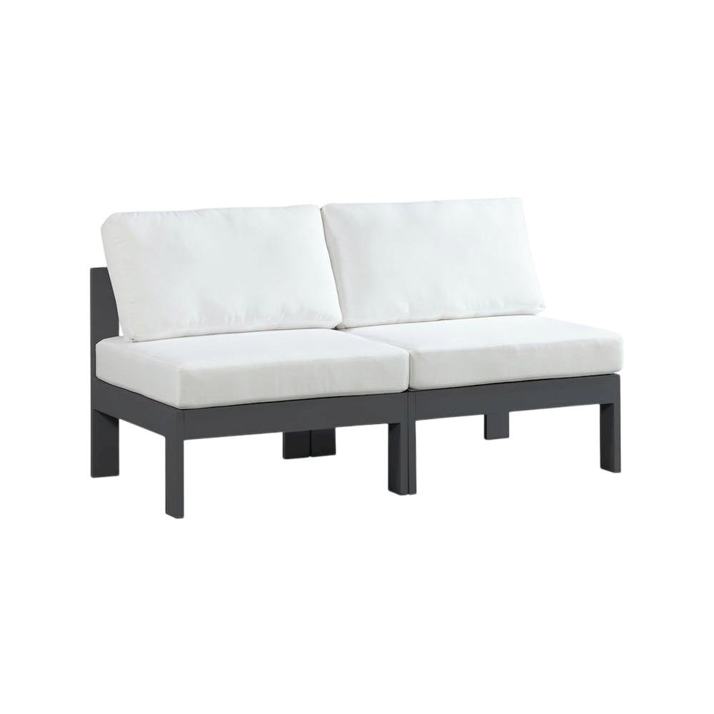 White Fabric Outdoor Patio Modular Sofa, Contemporary Style, Cushioned Seat. Picture 1