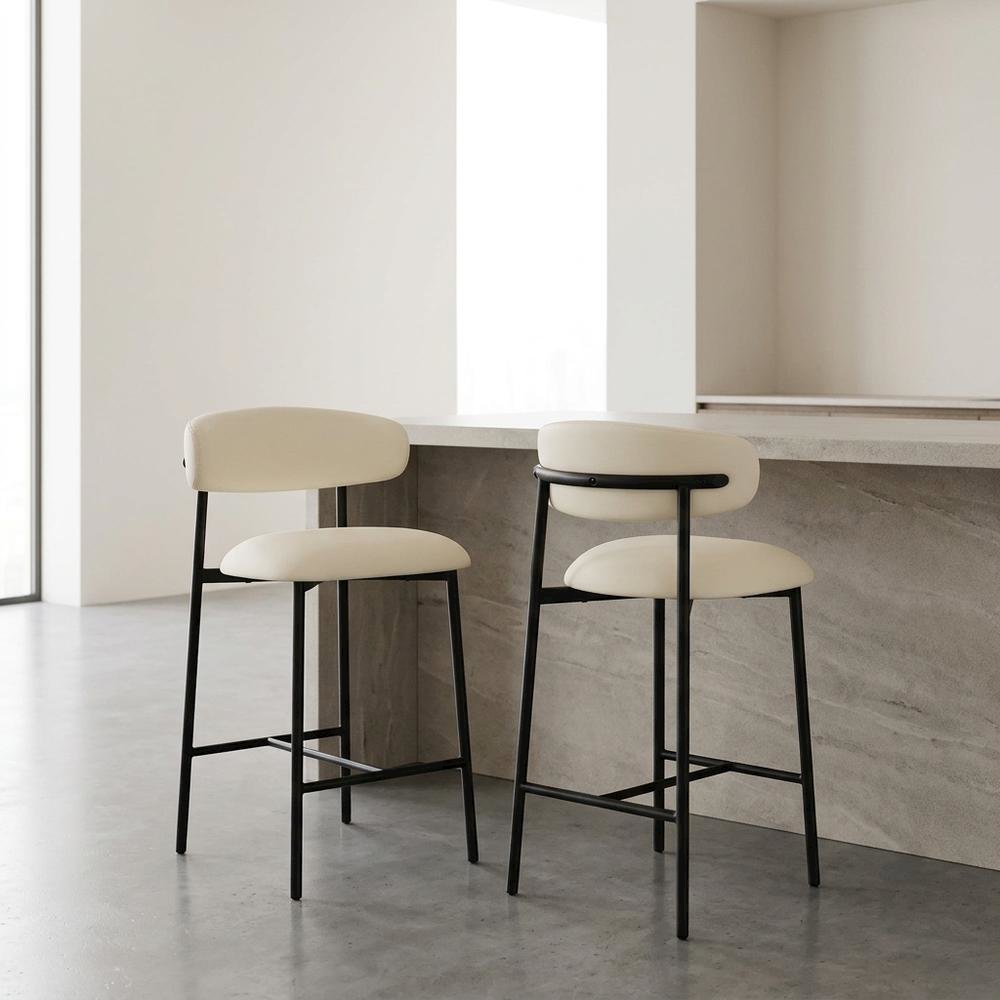 Vegan Leather Counter Stools with Back, Kitchen Island, Cream, Set of 2. Picture 3