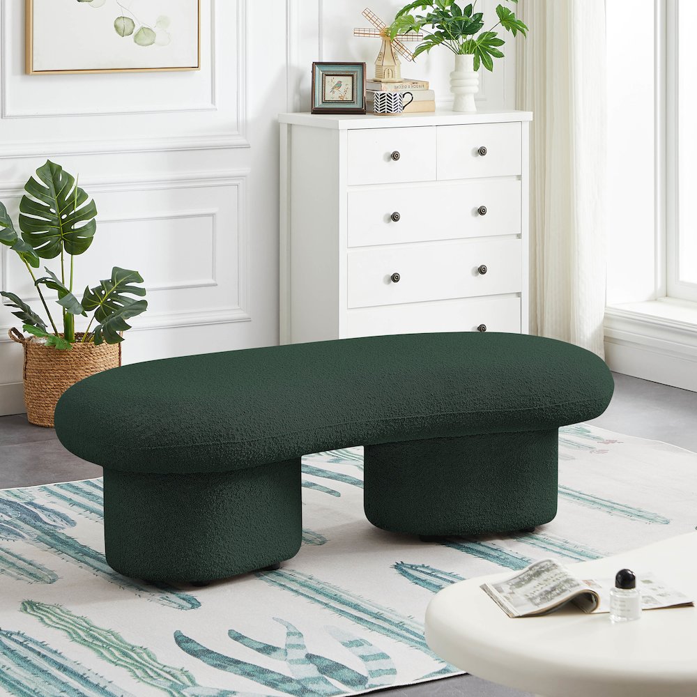Luka Green Boucle Fabric Bench. Picture 2
