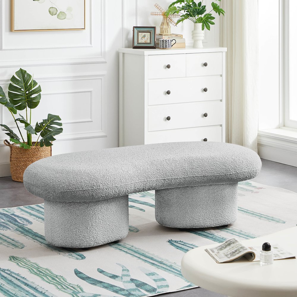 Luka Grey Boucle Fabric Bench. Picture 2