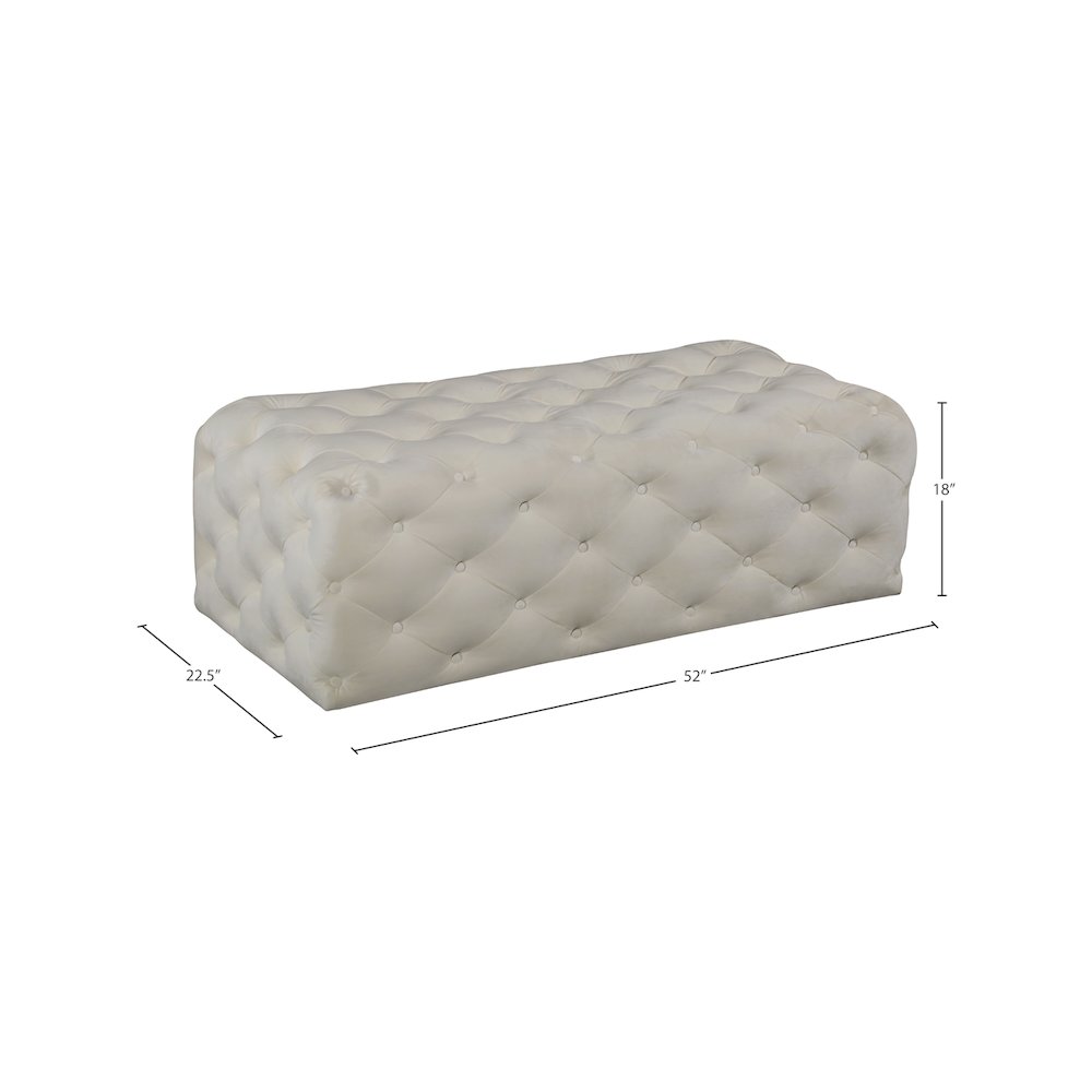 Casey Cream Velvet Ottoman/Bench. Picture 3