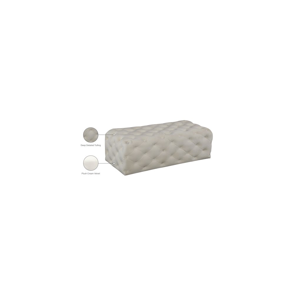 Casey Cream Velvet Ottoman/Bench. Picture 4