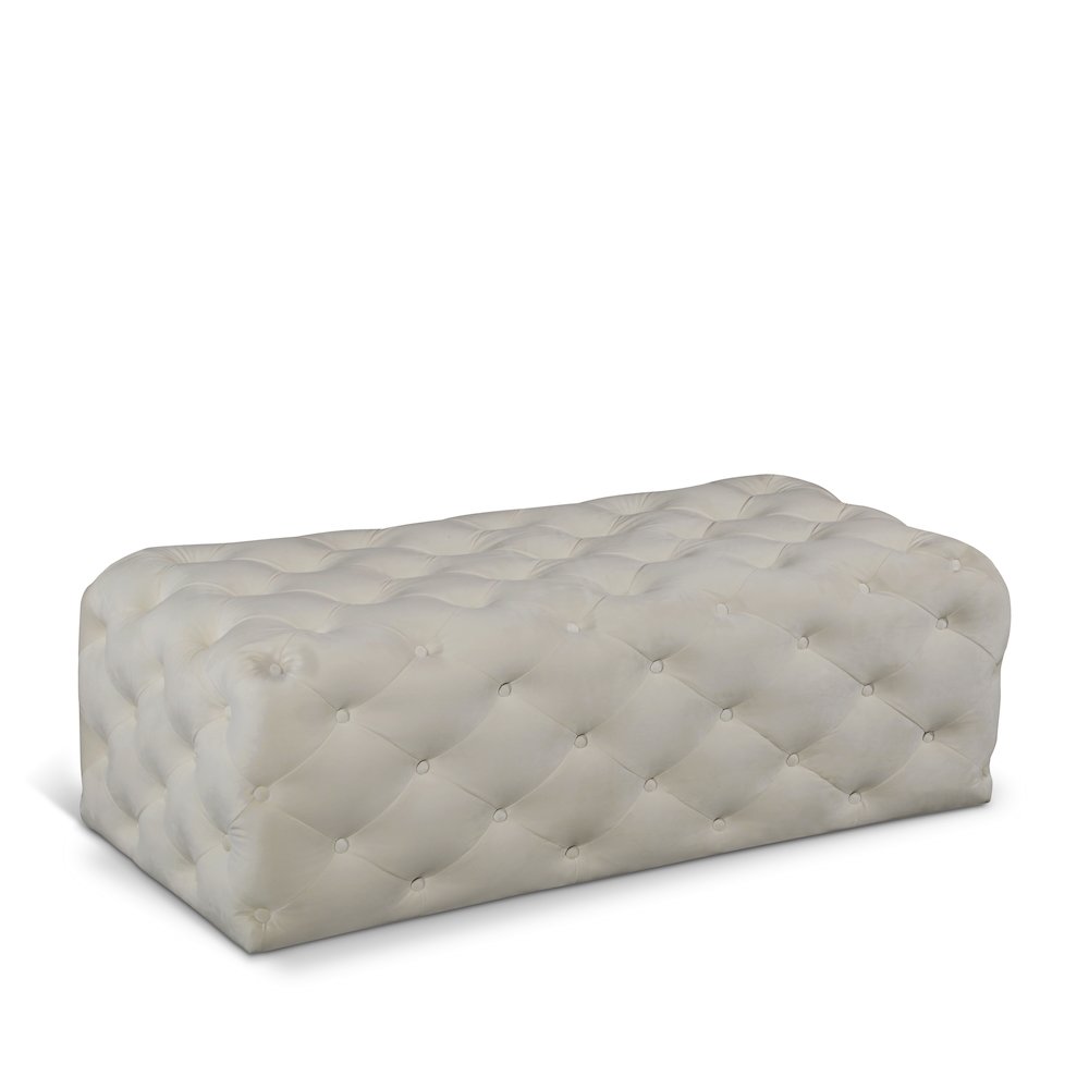 Casey Cream Velvet Ottoman/Bench. Picture 1