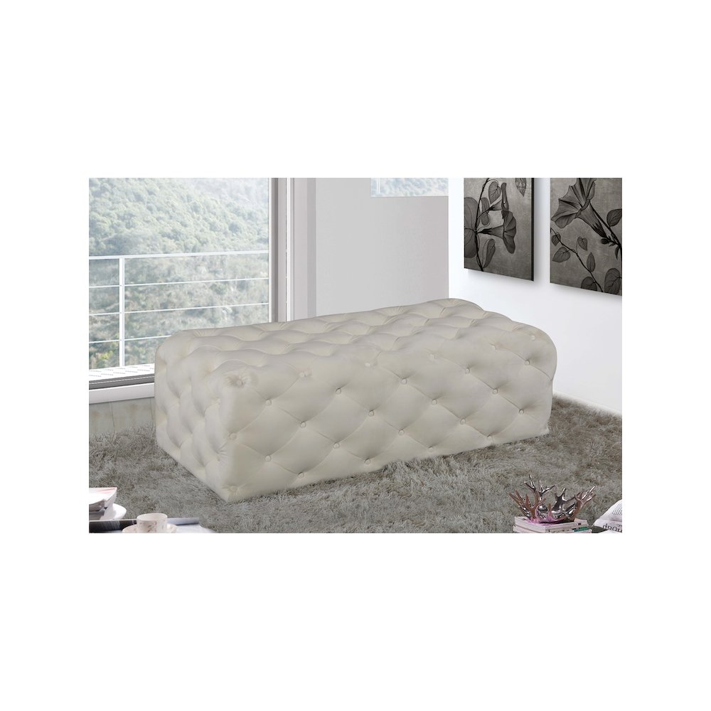 Casey Cream Velvet Ottoman/Bench. Picture 2