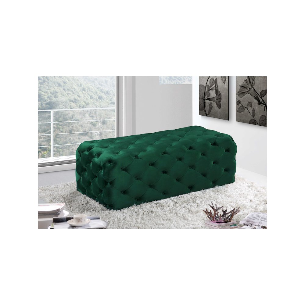 Casey Green Velvet Ottoman/Bench. Picture 2