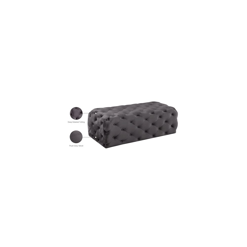 Casey Grey Velvet Ottoman/Bench. Picture 4