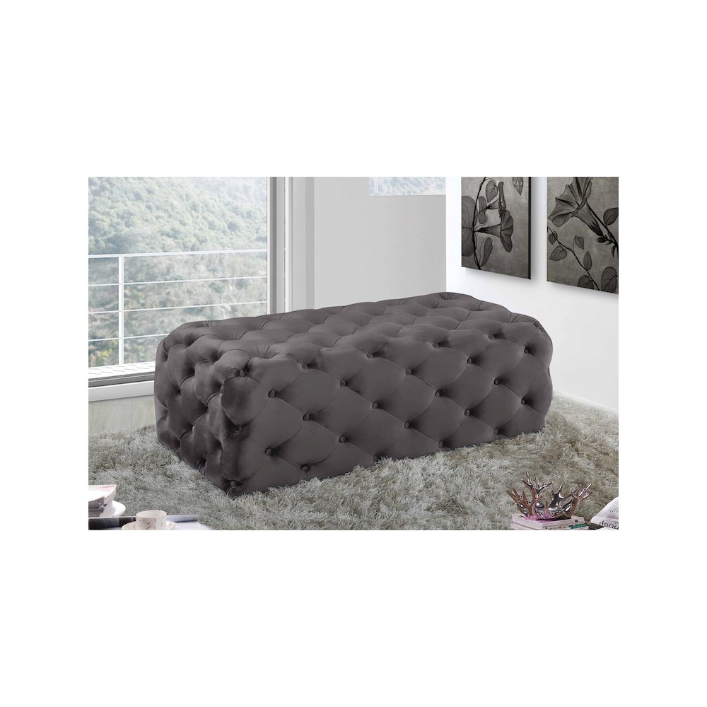 Casey Grey Velvet Ottoman/Bench. Picture 2