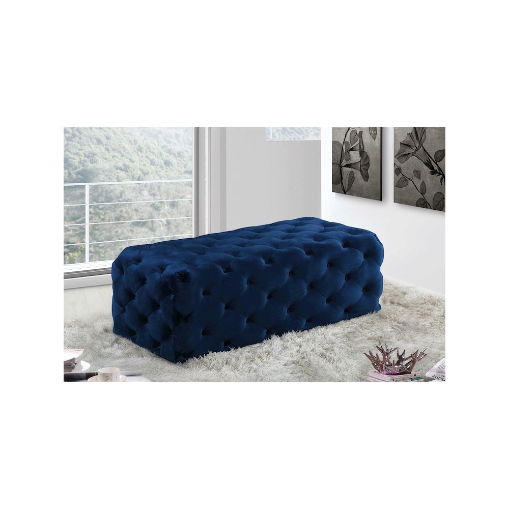 Casey Navy Velvet Ottoman/Bench. Picture 2