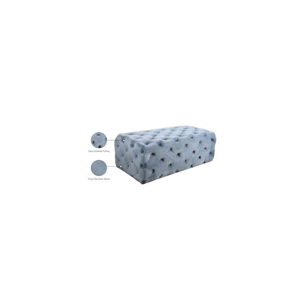 Casey Sky Blue Velvet Ottoman/Bench. Picture 4