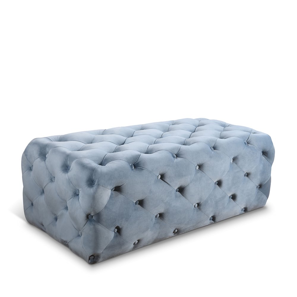 Casey Sky Blue Velvet Ottoman/Bench. Picture 1