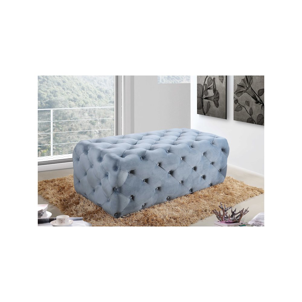 Casey Sky Blue Velvet Ottoman/Bench. Picture 2