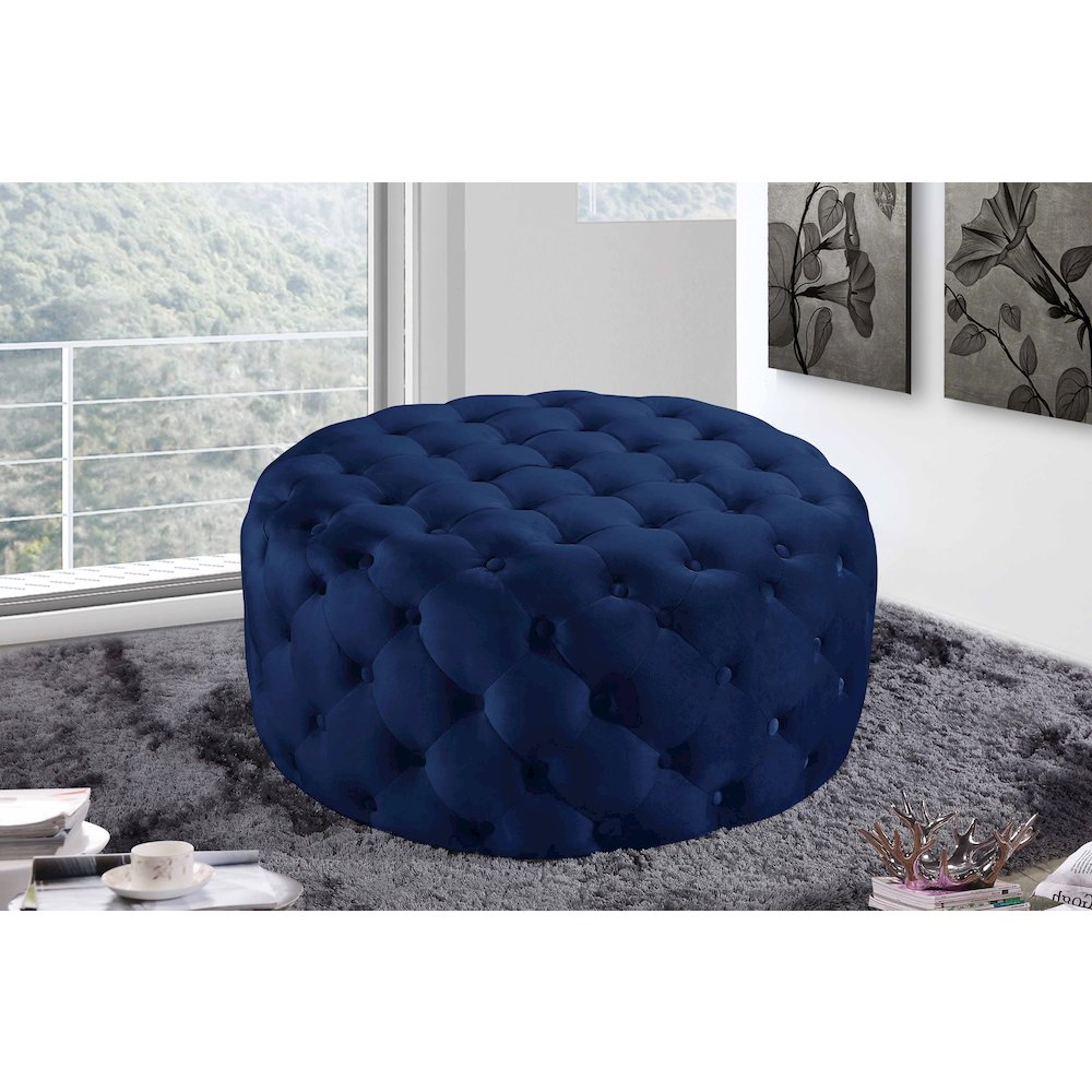 Addison Navy Velvet Ottoman/Bench. Picture 2
