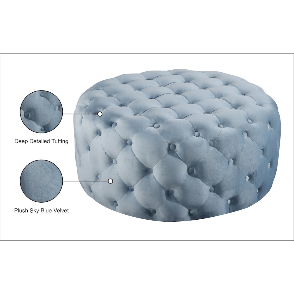 Addison Sky Blue Velvet Ottoman/Bench. Picture 4
