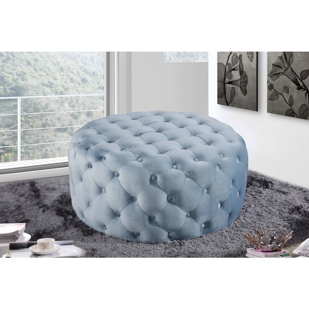 Addison Sky Blue Velvet Ottoman/Bench. Picture 2