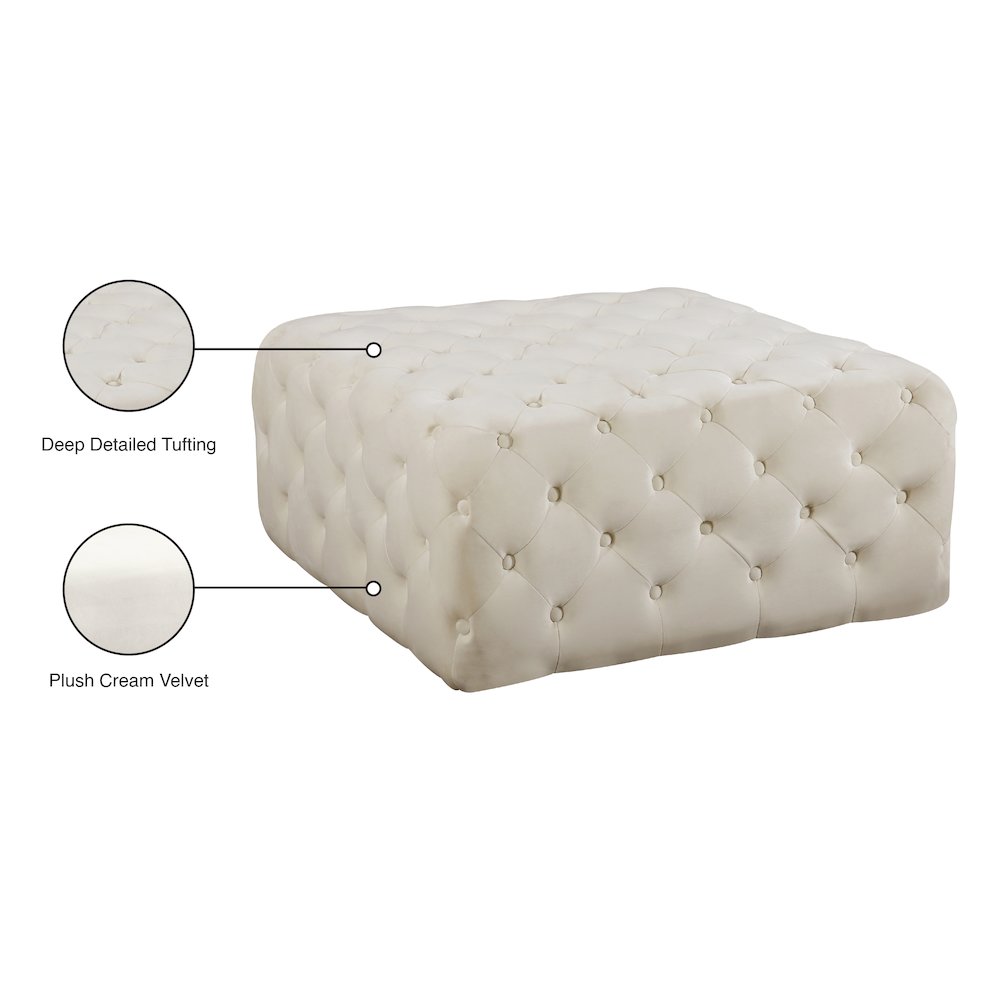 Ariel Cream Velvet Ottoman/Bench. Picture 4