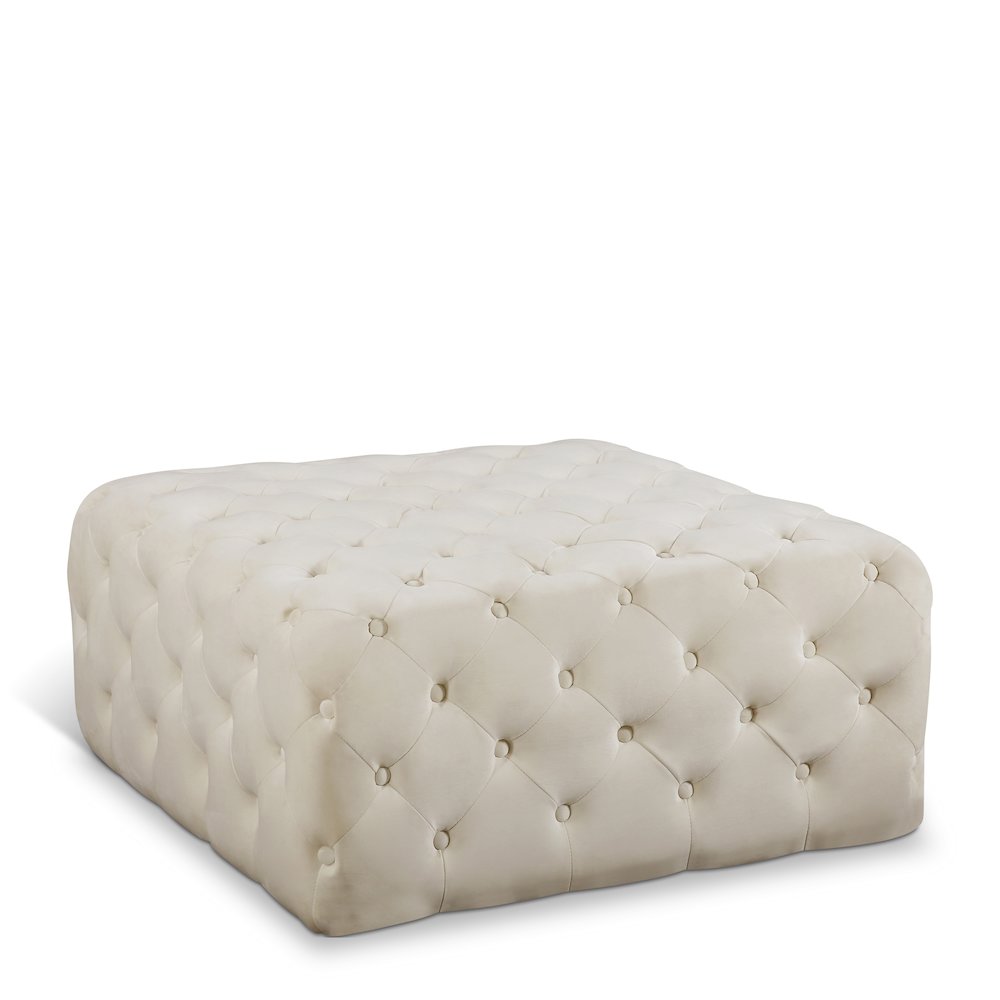 Ariel Cream Velvet Ottoman/Bench. Picture 1