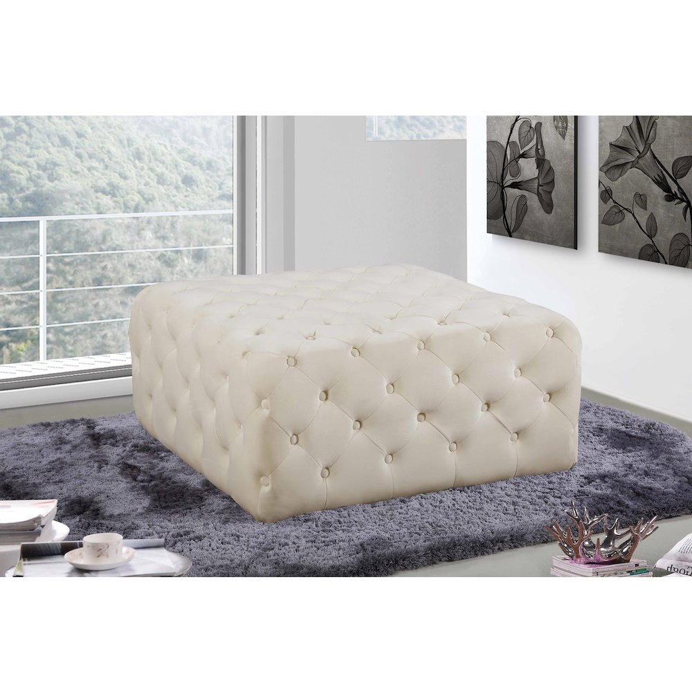Ariel Cream Velvet Ottoman/Bench. Picture 2