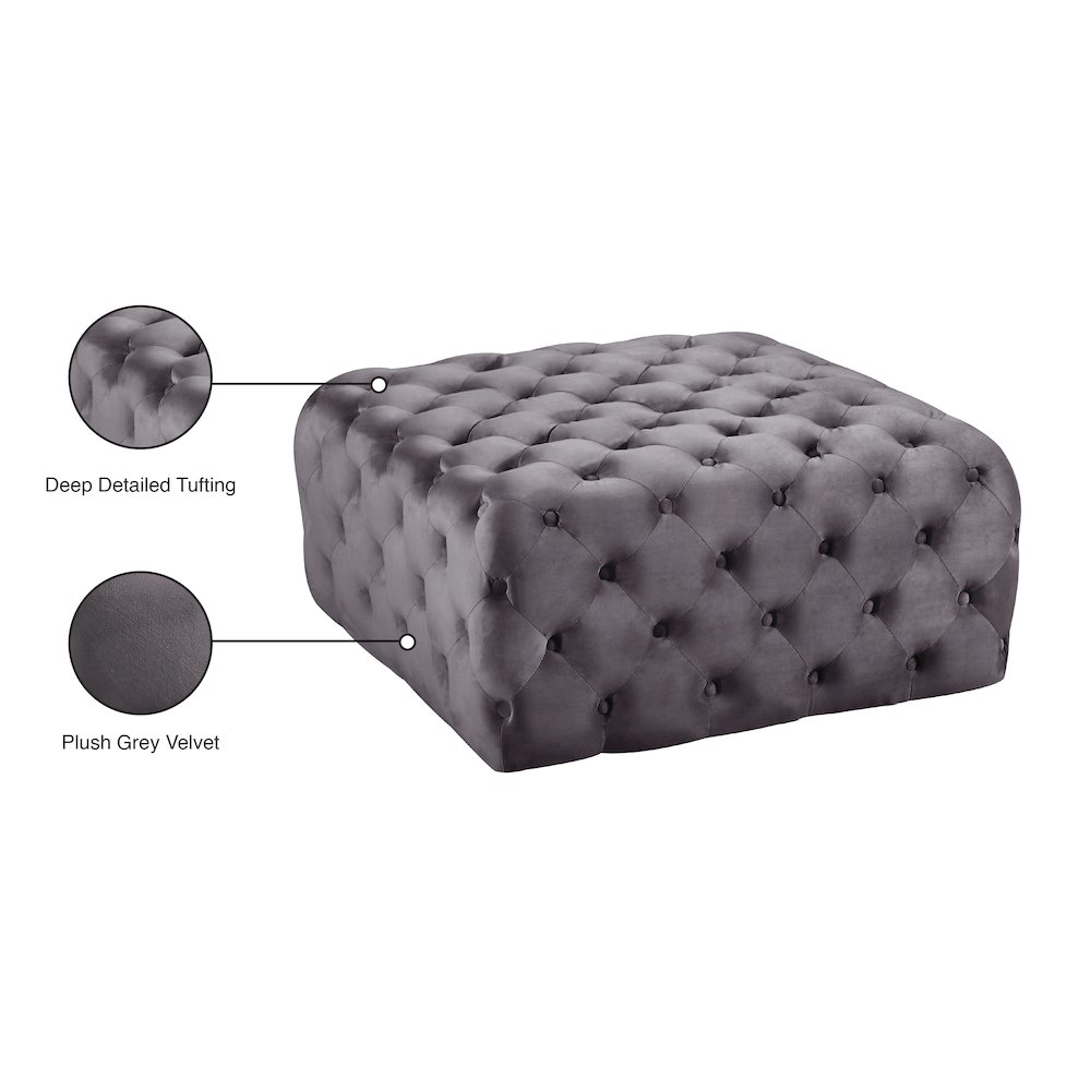 Ariel Grey Velvet Ottoman/Bench. Picture 4