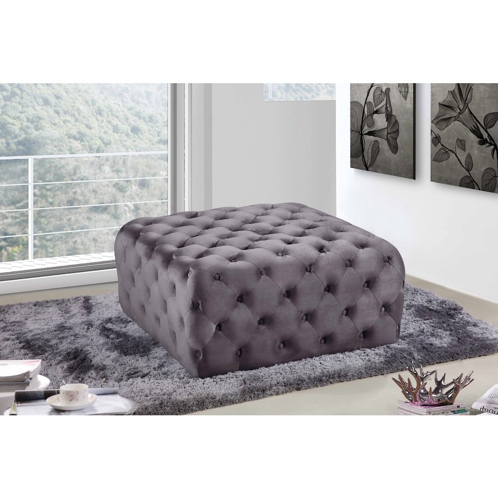 Ariel Grey Velvet Ottoman/Bench. Picture 2