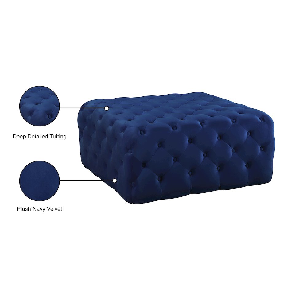 Ariel Navy Velvet Ottoman/Bench. Picture 4