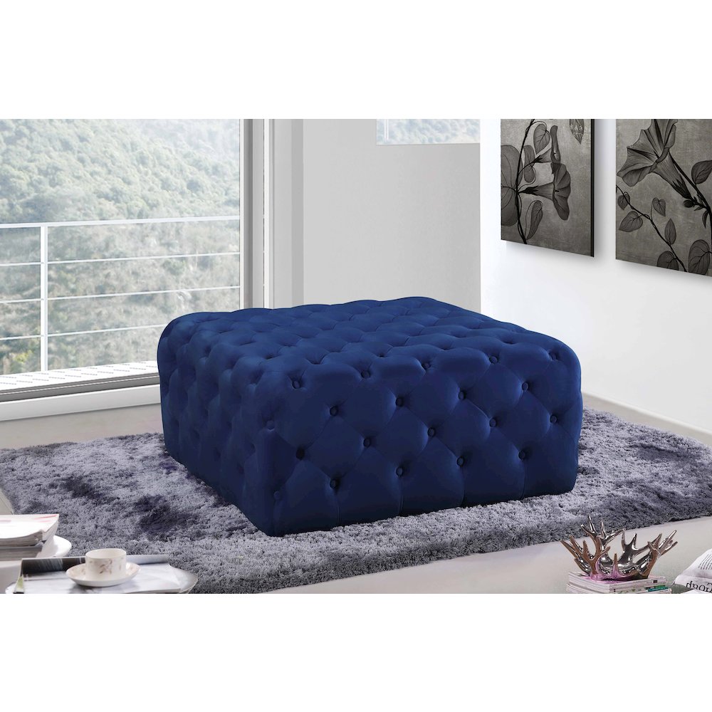 Ariel Navy Velvet Ottoman/Bench. Picture 2