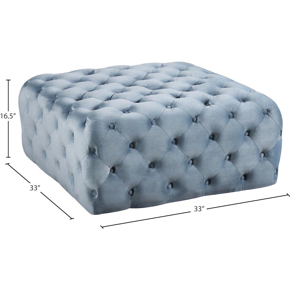 Ariel Sky Blue Velvet Ottoman/Bench. Picture 3