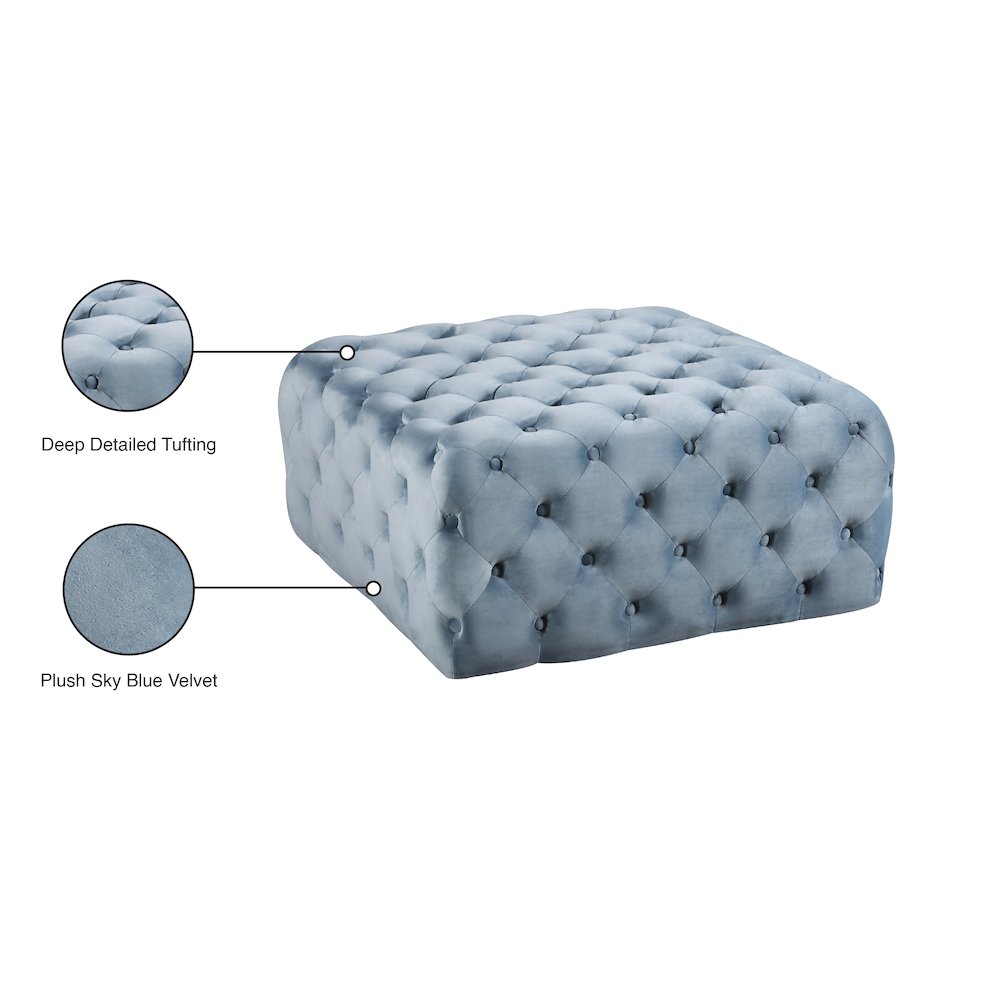 Ariel Sky Blue Velvet Ottoman/Bench. Picture 4