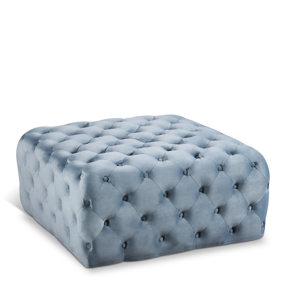 Ariel Sky Blue Velvet Ottoman/Bench. Picture 1