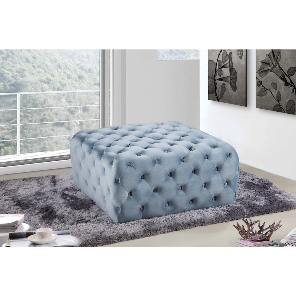 Ariel Sky Blue Velvet Ottoman/Bench. Picture 2