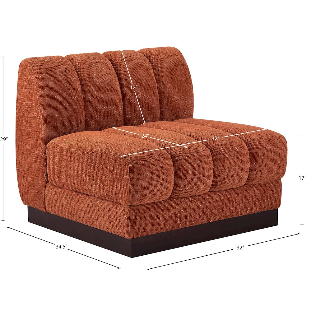 Quinn Cognac Chenille Fabric Armless Chair. Picture 10