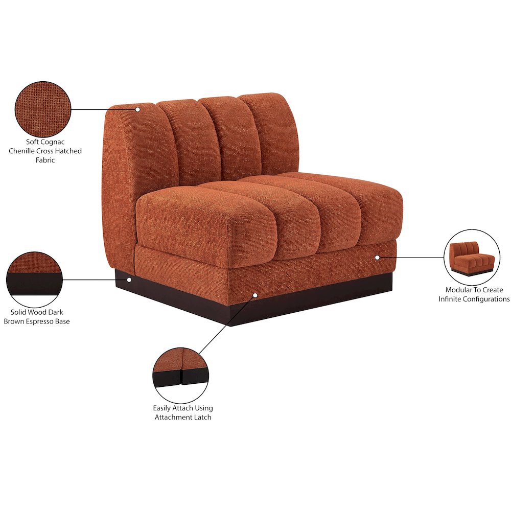 Quinn Cognac Chenille Fabric Armless Chair. Picture 11