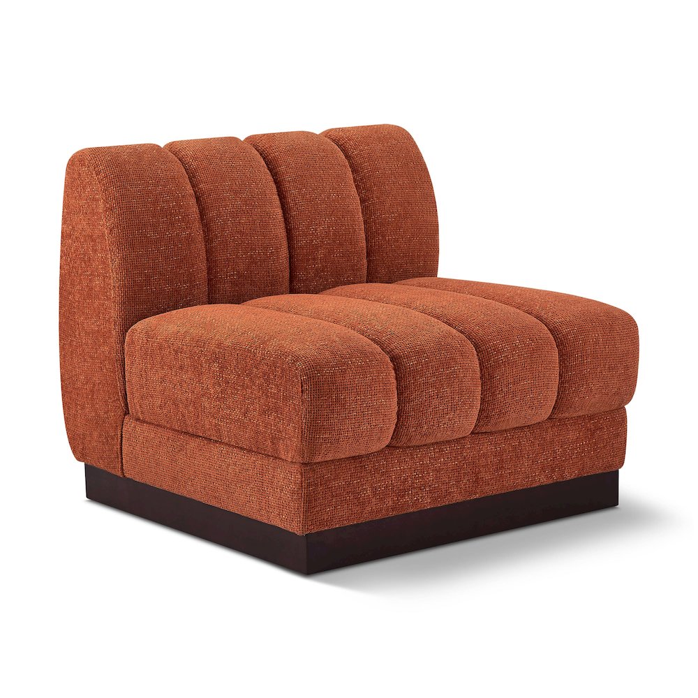 Quinn Cognac Chenille Fabric Armless Chair. Picture 1