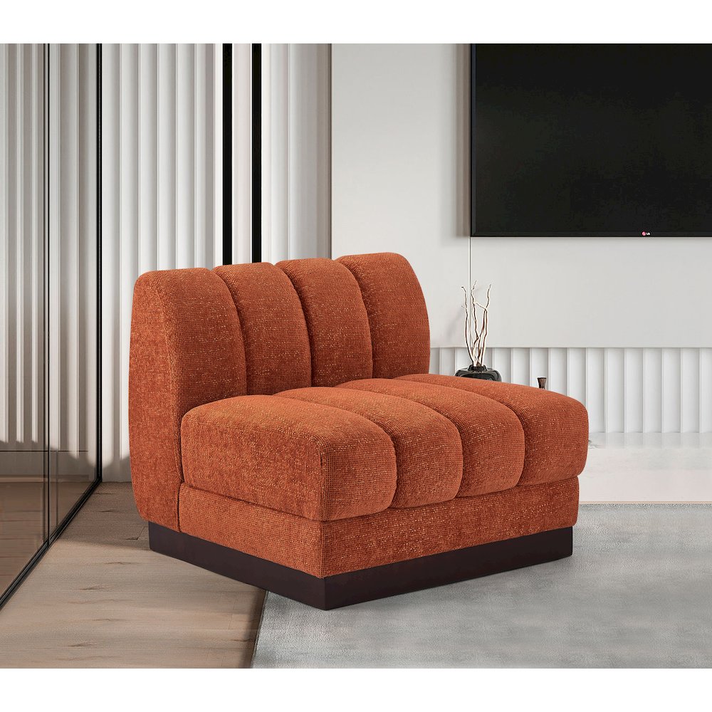Quinn Cognac Chenille Fabric Armless Chair. Picture 2