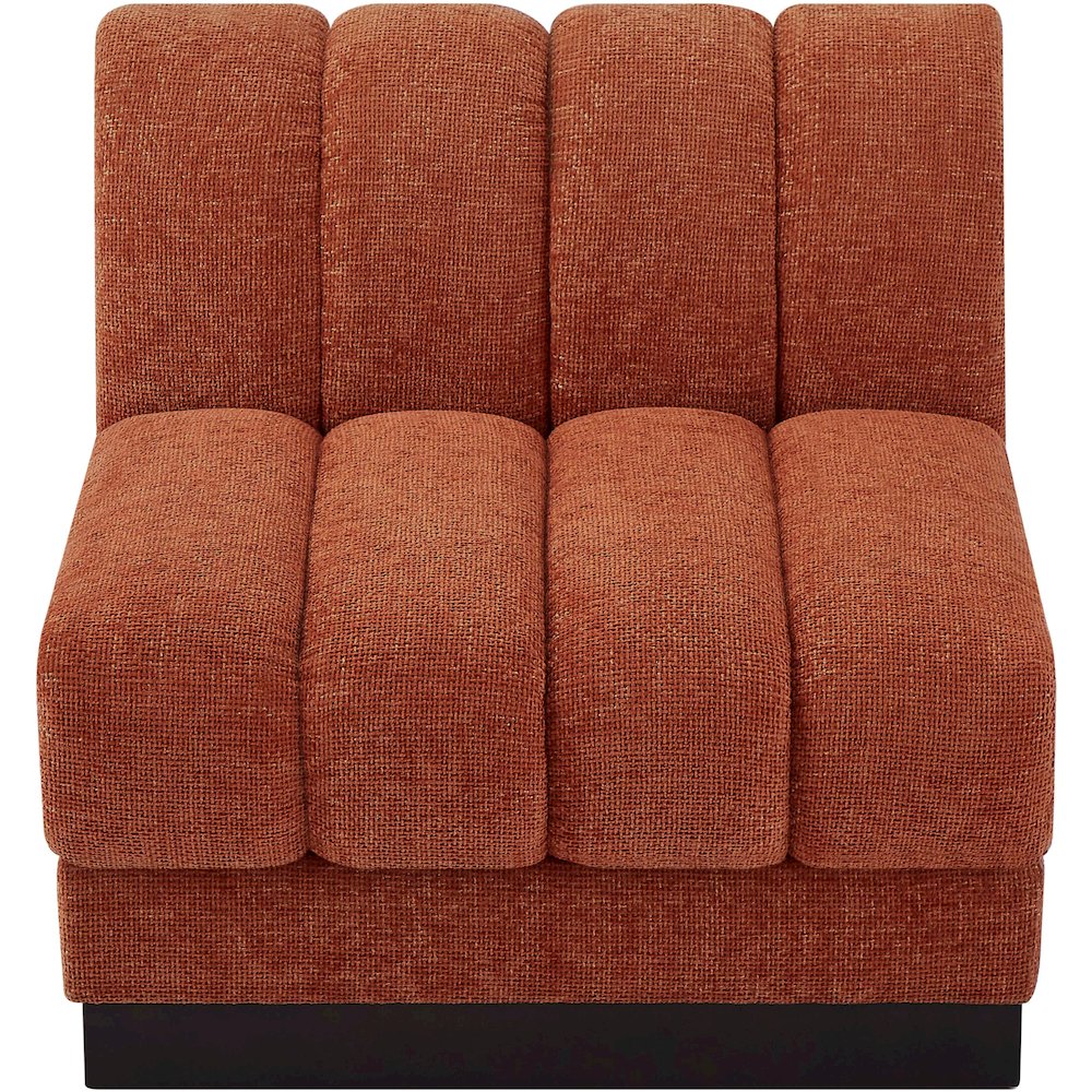 Quinn Cognac Chenille Fabric Armless Chair. Picture 5