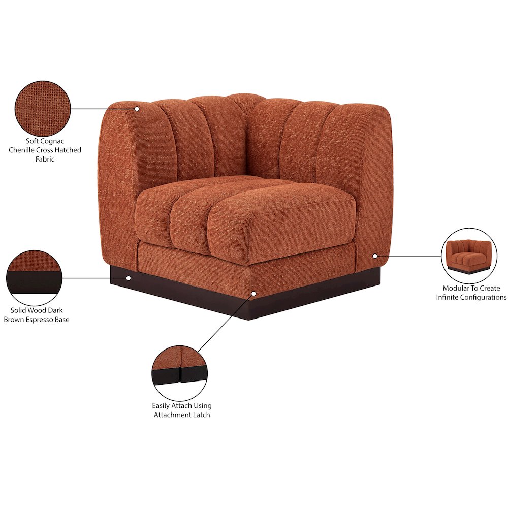 Quinn Cognac Chenille Fabric Corner Chair. Picture 9