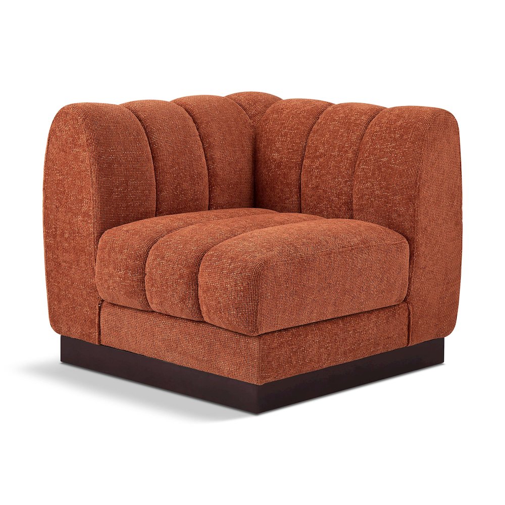 Quinn Cognac Chenille Fabric Corner Chair. Picture 1