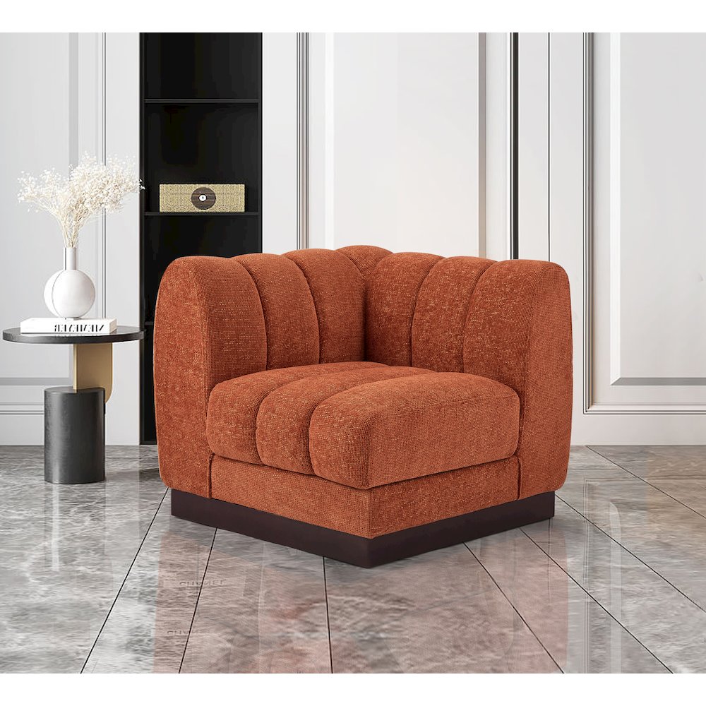 Quinn Cognac Chenille Fabric Corner Chair. Picture 2