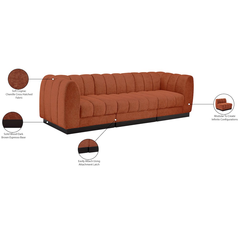 Quinn Cognac Chenille Fabric Modular Sofa. Picture 11