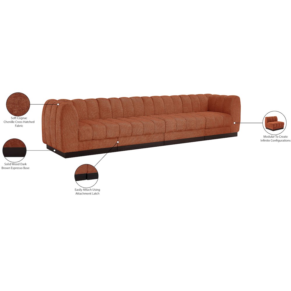 Quinn Cognac Chenille Fabric Modular Sofa. Picture 11