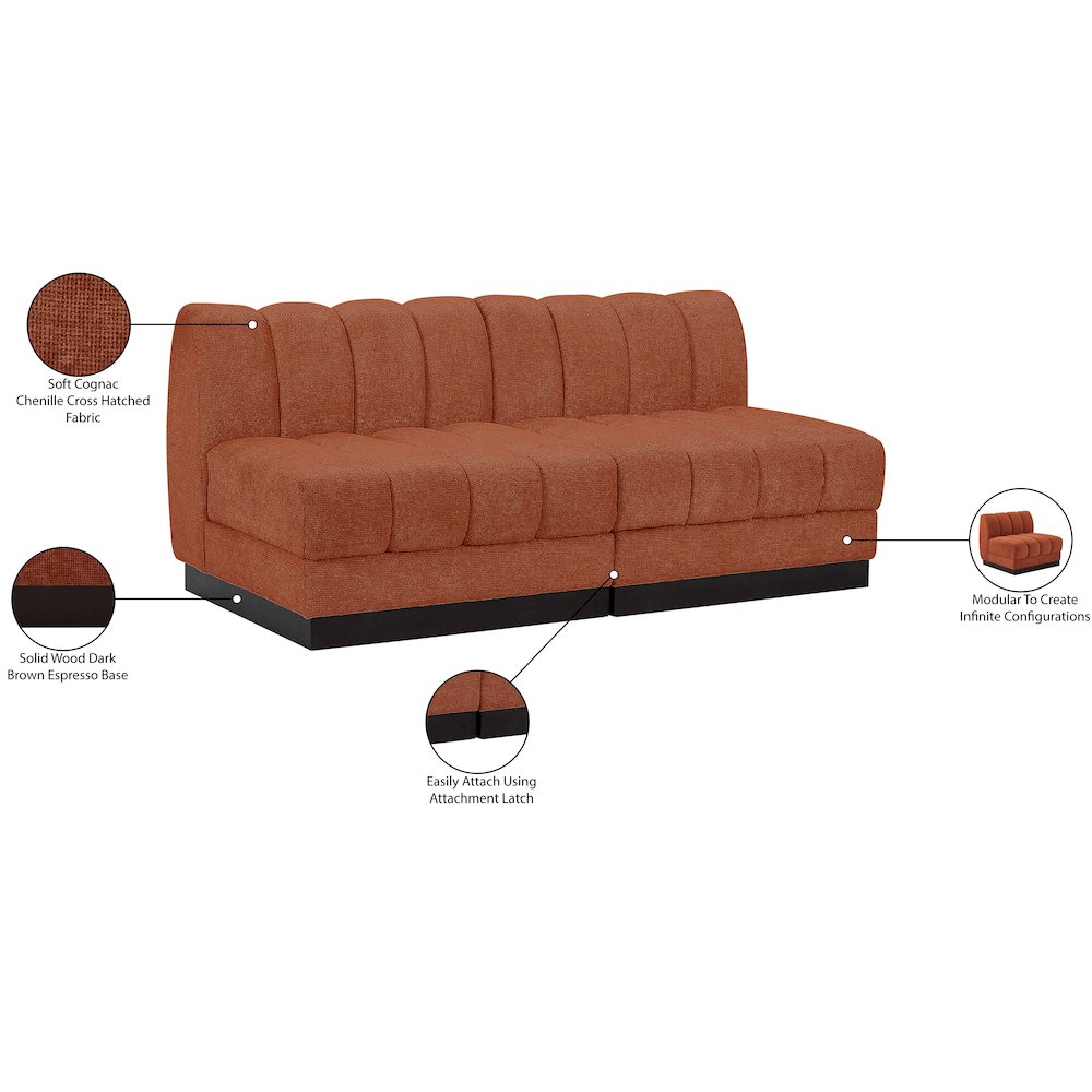 Quinn Cognac Chenille Fabric Modular Sofa. Picture 11