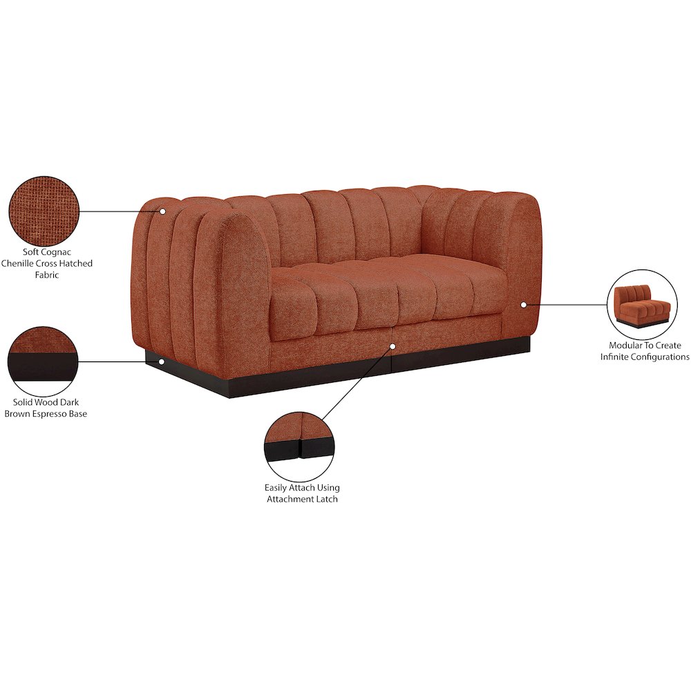 Quinn Cognac Chenille Fabric Modular Sofa. Picture 11
