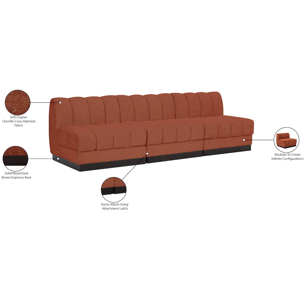 Quinn Cognac Chenille Fabric Modular Sofa. Picture 11