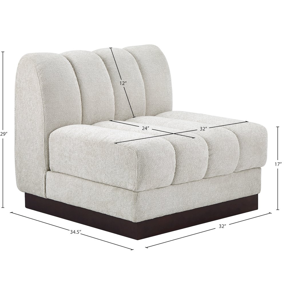 Quinn Cream Chenille Fabric Armless Chair. Picture 10