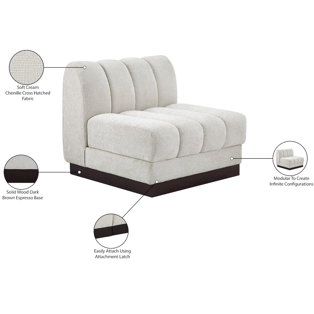Quinn Cream Chenille Fabric Armless Chair. Picture 11